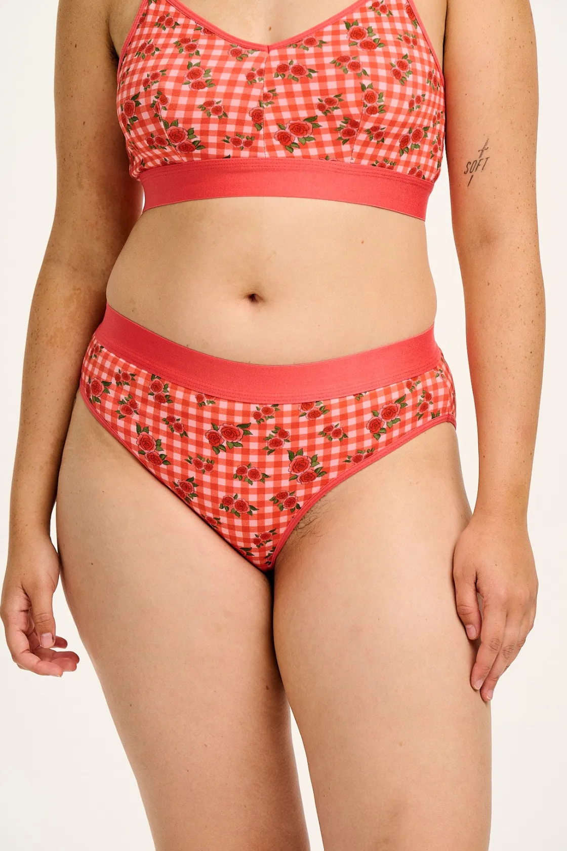 Lucy & Yak Cora - Cotton & Bamboo Bikini Pant in Pink Check Rosalind Print Best