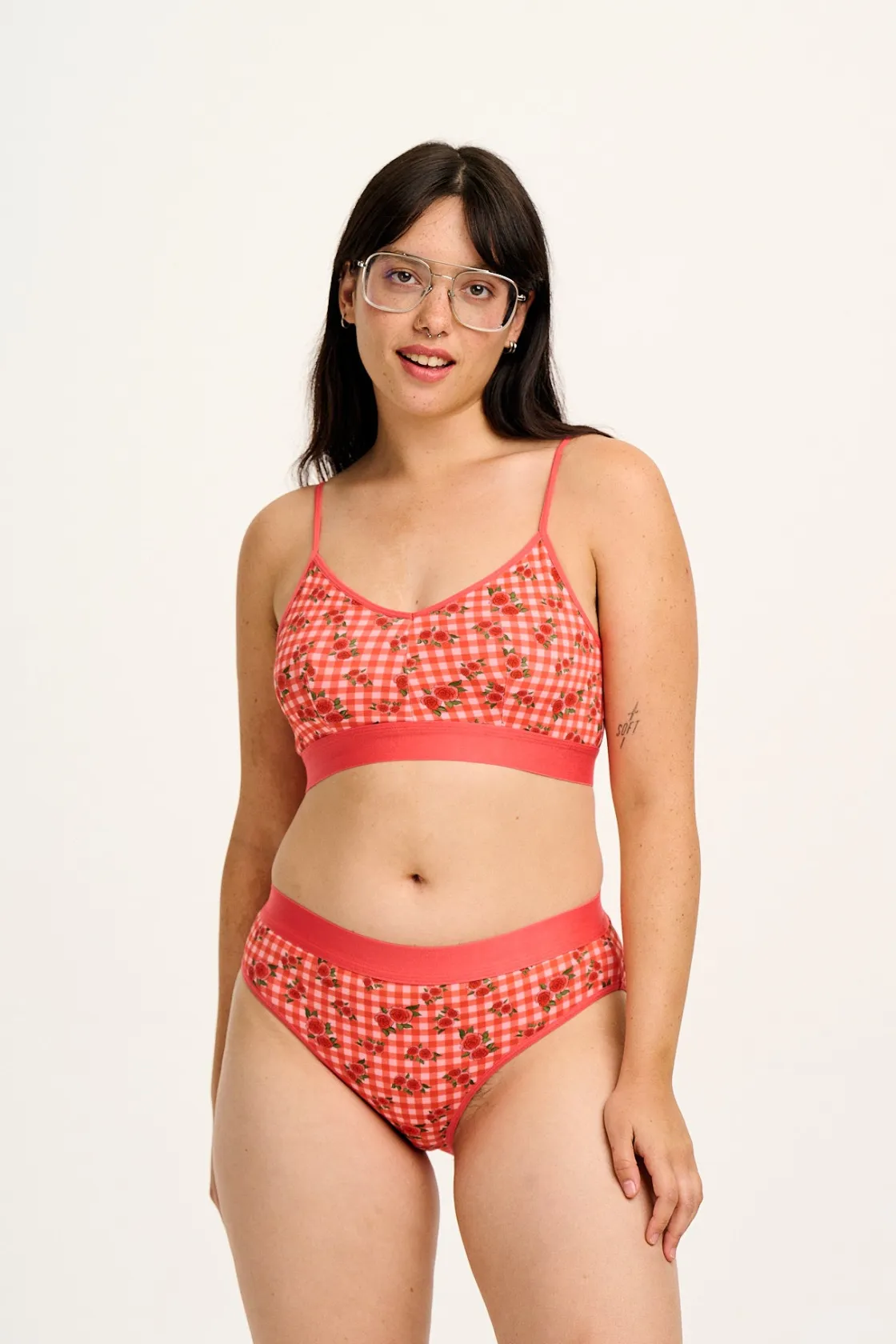 Lucy & Yak Cora - Cotton & Bamboo Bikini Pant in Pink Check Rosalind Print Best