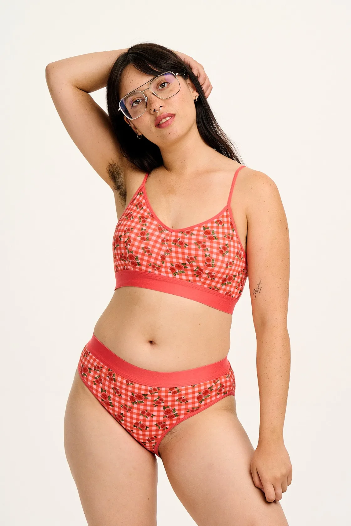 Lucy & Yak Cora - Cotton & Bamboo Bikini Pant in Pink Check Rosalind Print Best