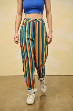 Lucy & Yak Dana - Mom Twill Jeans in Rainbow Stripe Print Outlet