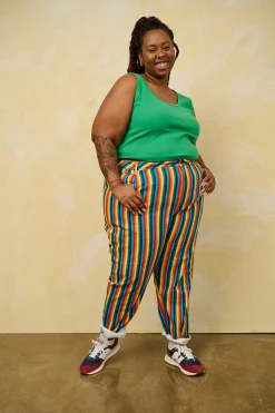 Lucy & Yak Dana - Mom Twill Jeans in Rainbow Stripe Print Outlet