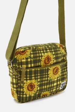 Lucy & Yak Dara - Crossbody Twill Bag in Green Sunday Sunflowers Print Discount
