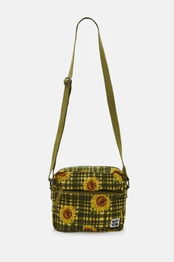 Lucy & Yak Dara - Crossbody Twill Bag in Green Sunday Sunflowers Print Discount