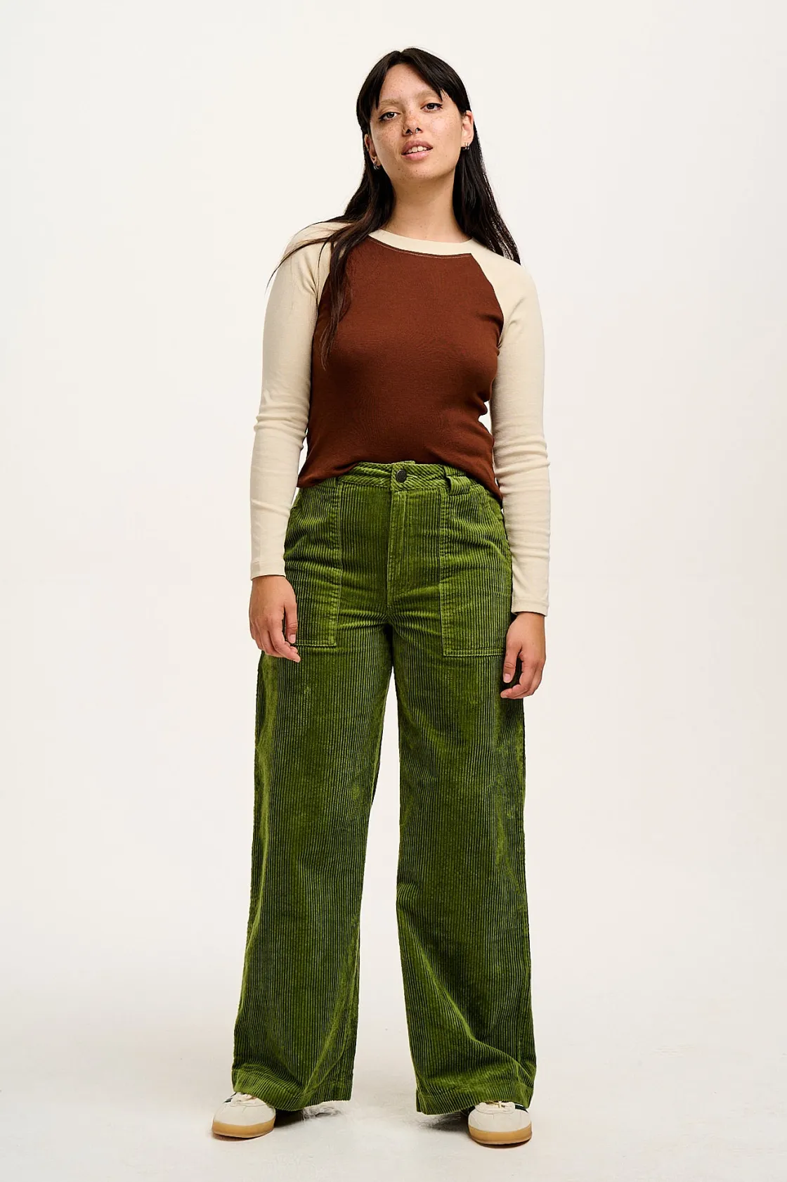 Lucy & Yak Delores - Wide Leg Corduroy Trousers in Pesto Green Online