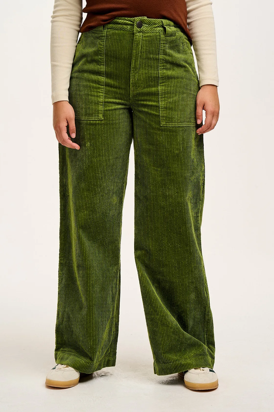 Lucy & Yak Delores - Wide Leg Corduroy Trousers in Pesto Green Online