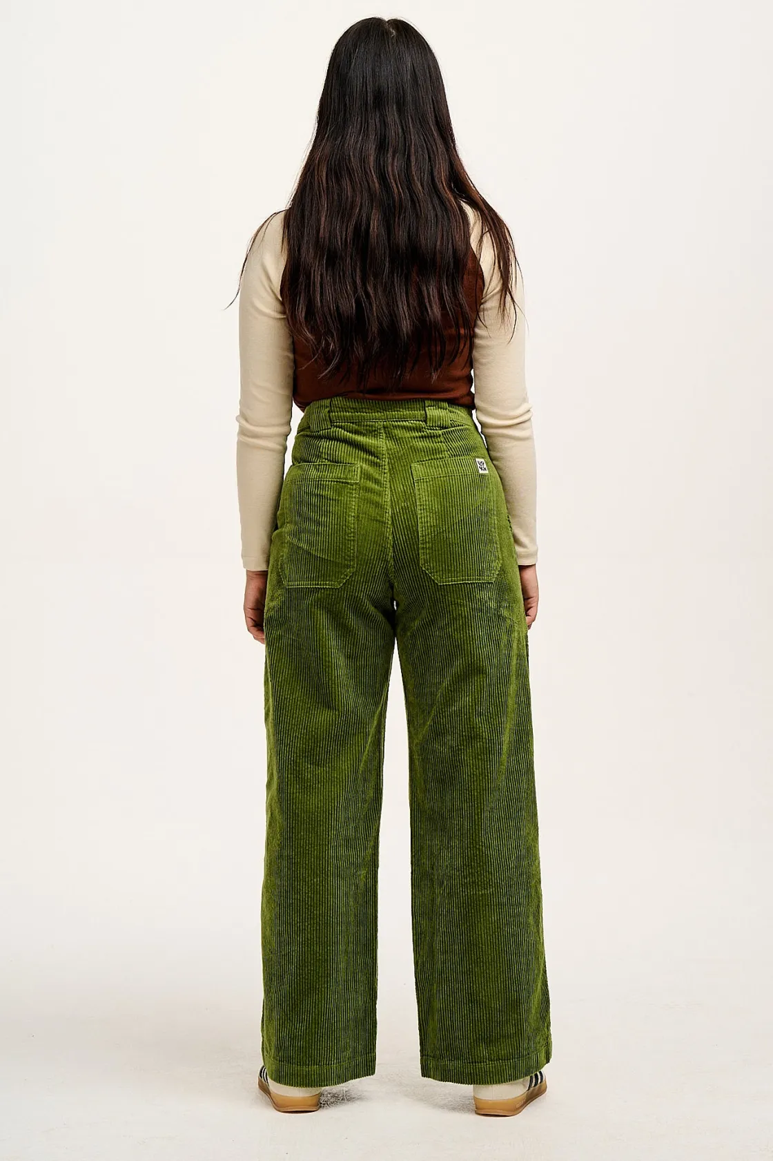 Lucy & Yak Delores - Wide Leg Corduroy Trousers in Pesto Green Online