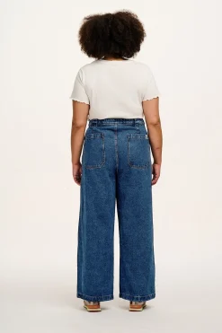 Lucy & Yak Delores - Wide Leg Denim Jeans in Mid Wash Blue Sale