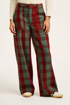 Lucy & Yak Delores - Wide Leg Twill Jeans in Green & Red Houston Tartan Print Best