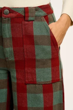 Lucy & Yak Delores - Wide Leg Twill Jeans in Green & Red Houston Tartan Print Best