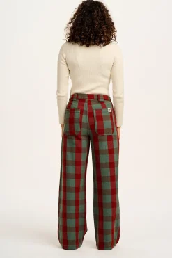 Lucy & Yak Delores - Wide Leg Twill Jeans in Green & Red Houston Tartan Print Best