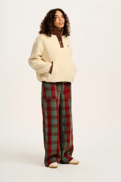 Lucy & Yak Delores - Wide Leg Twill Jeans in Green & Red Houston Tartan Print Best