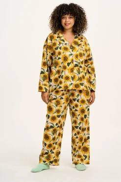 Lucy & Yak Dreamer - Soft Cotton Pyjama Set in Cream Sunflower Print Fashion