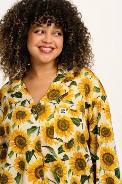 Lucy & Yak Dreamer - Soft Cotton Pyjama Set in Cream Sunflower Print Fashion