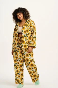 Lucy & Yak Dreamer - Soft Cotton Pyjama Set in Cream Sunflower Print Fashion