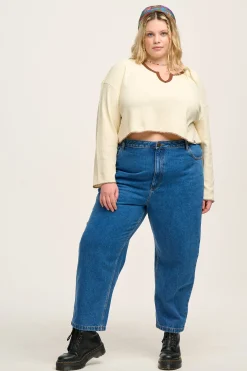 Lucy & Yak Drew - Straight Leg Denim Jeans in Mid Wash Blue Fashion