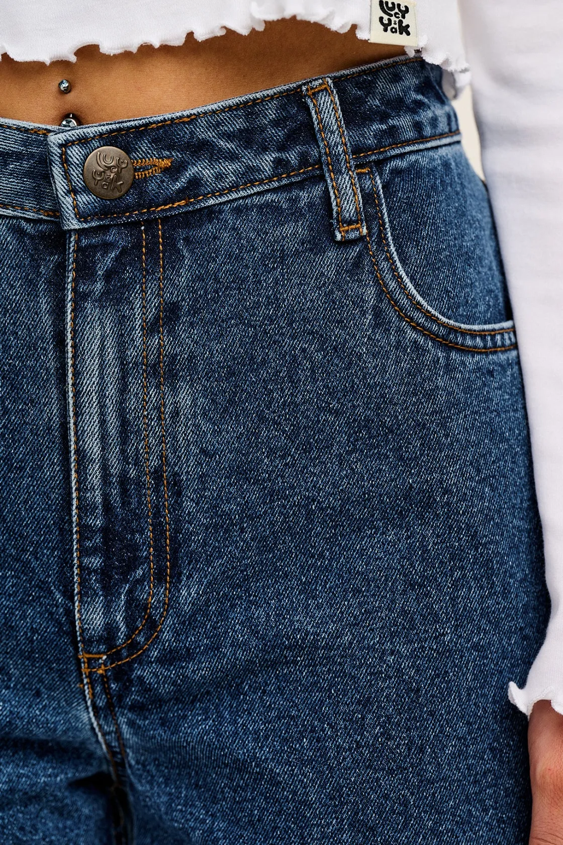 Lucy & Yak Drew - Straight Leg Denim Jeans in Mid Wash Blue Fashion
