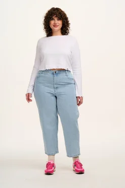 Lucy & Yak Drew - Straight Leg Denim Jeans in Light Wash Blue Best