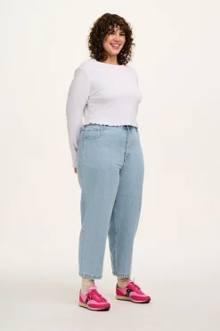 Lucy & Yak Drew - Straight Leg Denim Jeans in Light Wash Blue Best