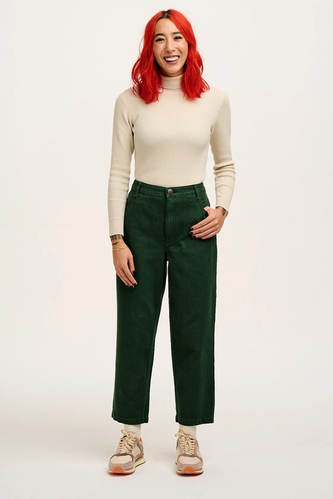 Lucy & Yak Drew - Straight Leg Denim Jeans in Posy Green Hot