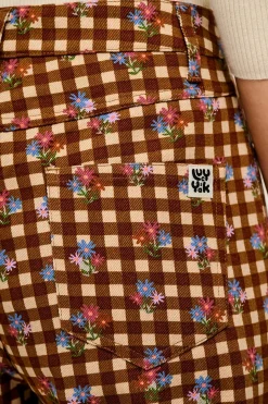 Lucy & Yak Drew - Straight Leg Twill Trousers in Meryl Check Print Clearance