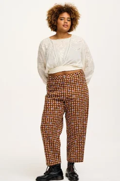 Lucy & Yak Drew - Straight Leg Twill Trousers in Meryl Check Print Clearance