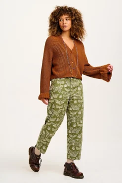 Lucy & Yak Drew - Straight Leg Twill Trousers in Papilio Print Hot
