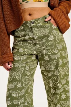 Lucy & Yak Drew - Straight Leg Twill Trousers in Papilio Print Hot