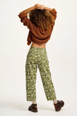 Lucy & Yak Drew - Straight Leg Twill Trousers in Papilio Print Hot