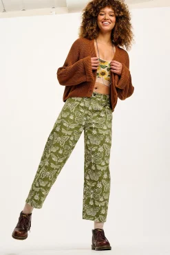 Lucy & Yak Drew - Straight Leg Twill Trousers in Papilio Print Hot