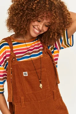 Lucy & Yak Easton - Corduroy Dungarees in Caramel Brown Online