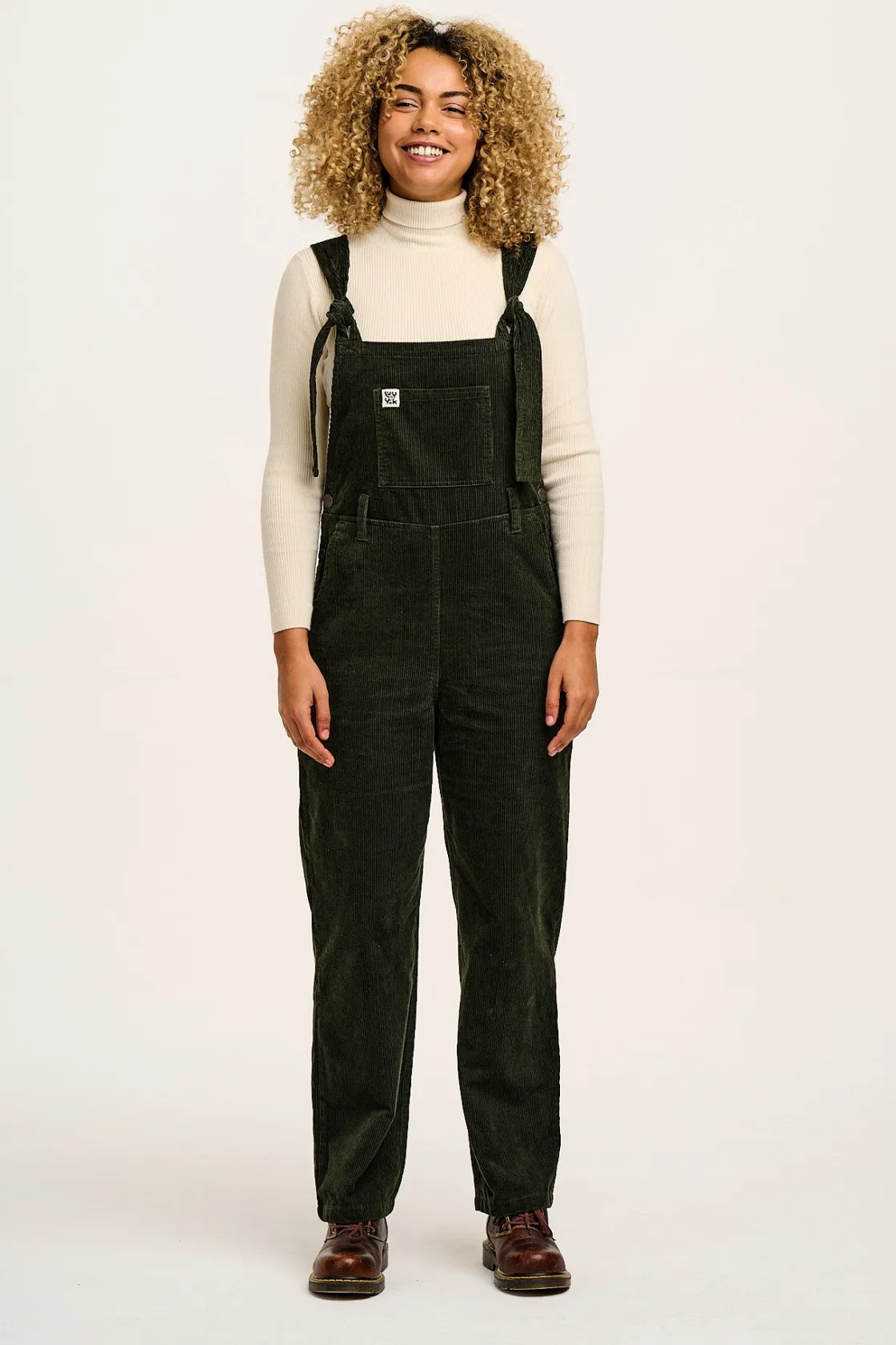 Lucy & Yak Easton - Corduroy Dungarees in Dark Olive Green Online