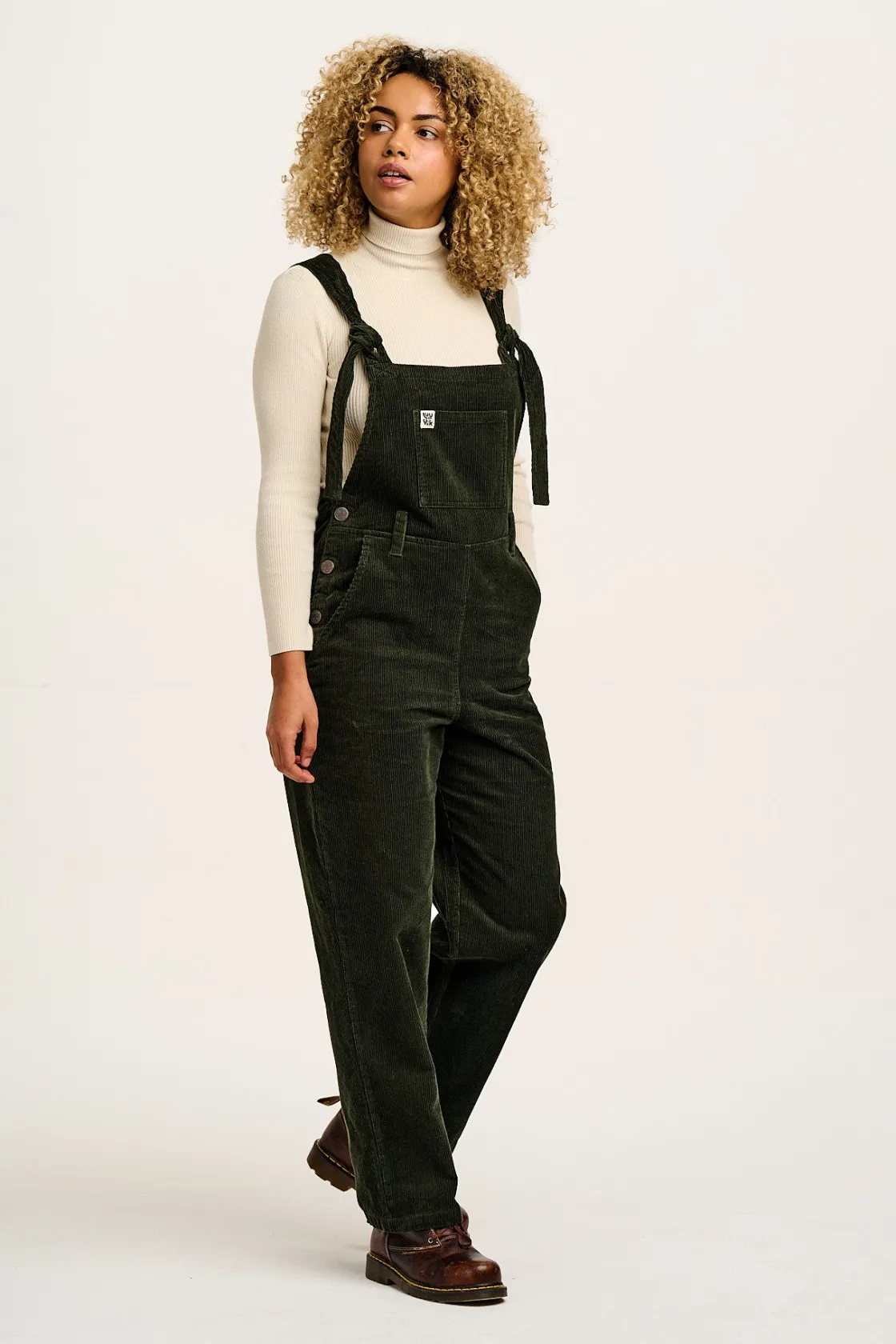 Lucy & Yak Easton - Corduroy Dungarees in Dark Olive Green Online