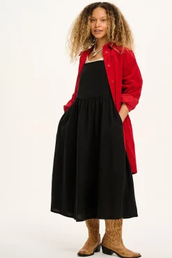 Lucy & Yak Faye - Midi Cotton Gauze Dress in Black Hot