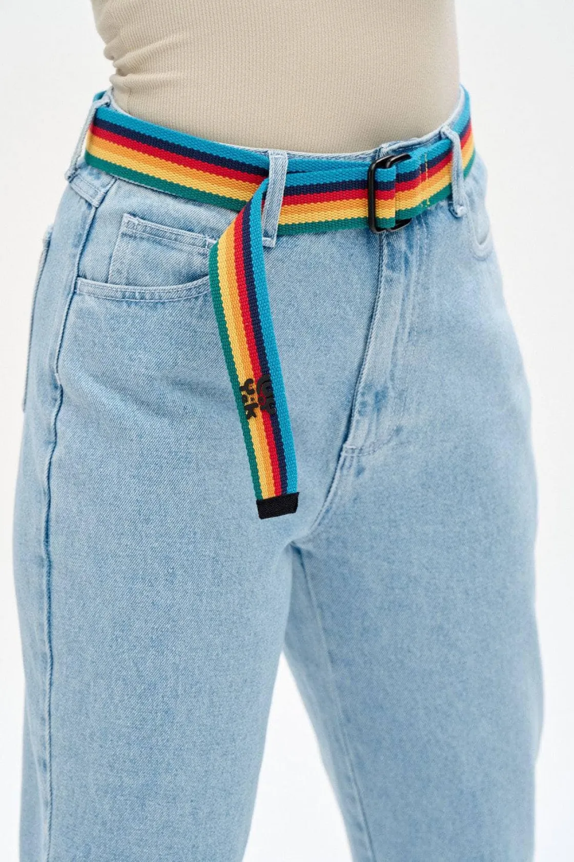 Lucy & Yak Flynn - D-Ring Cotton Webbing Belt in Rainbow Stripe Outlet