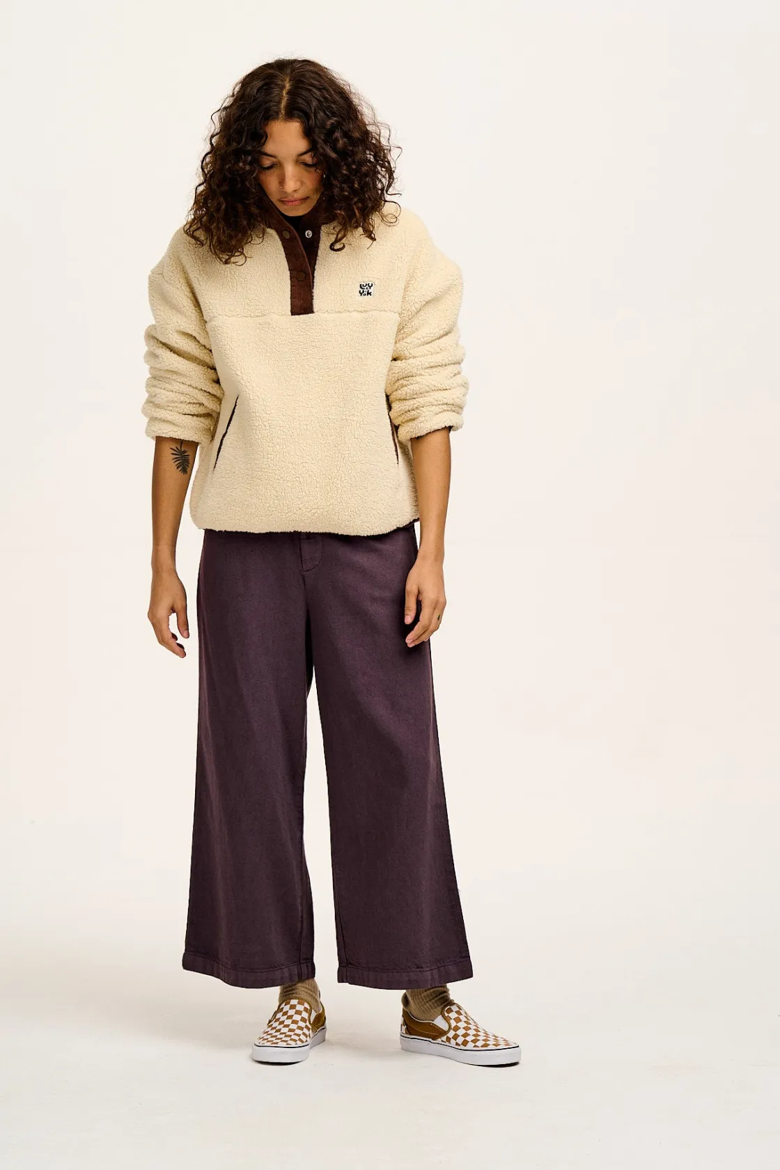 Lucy & Yak Halston - Wide leg Cotton & Hemp Trousers in Plum Perfect Purple Discount