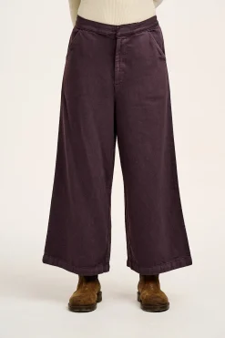 Lucy & Yak Halston - Wide leg Cotton & Hemp Trousers in Plum Perfect Purple Discount