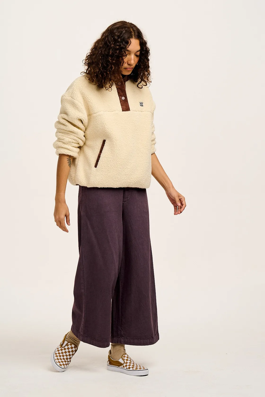 Lucy & Yak Halston - Wide leg Cotton & Hemp Trousers in Plum Perfect Purple Discount