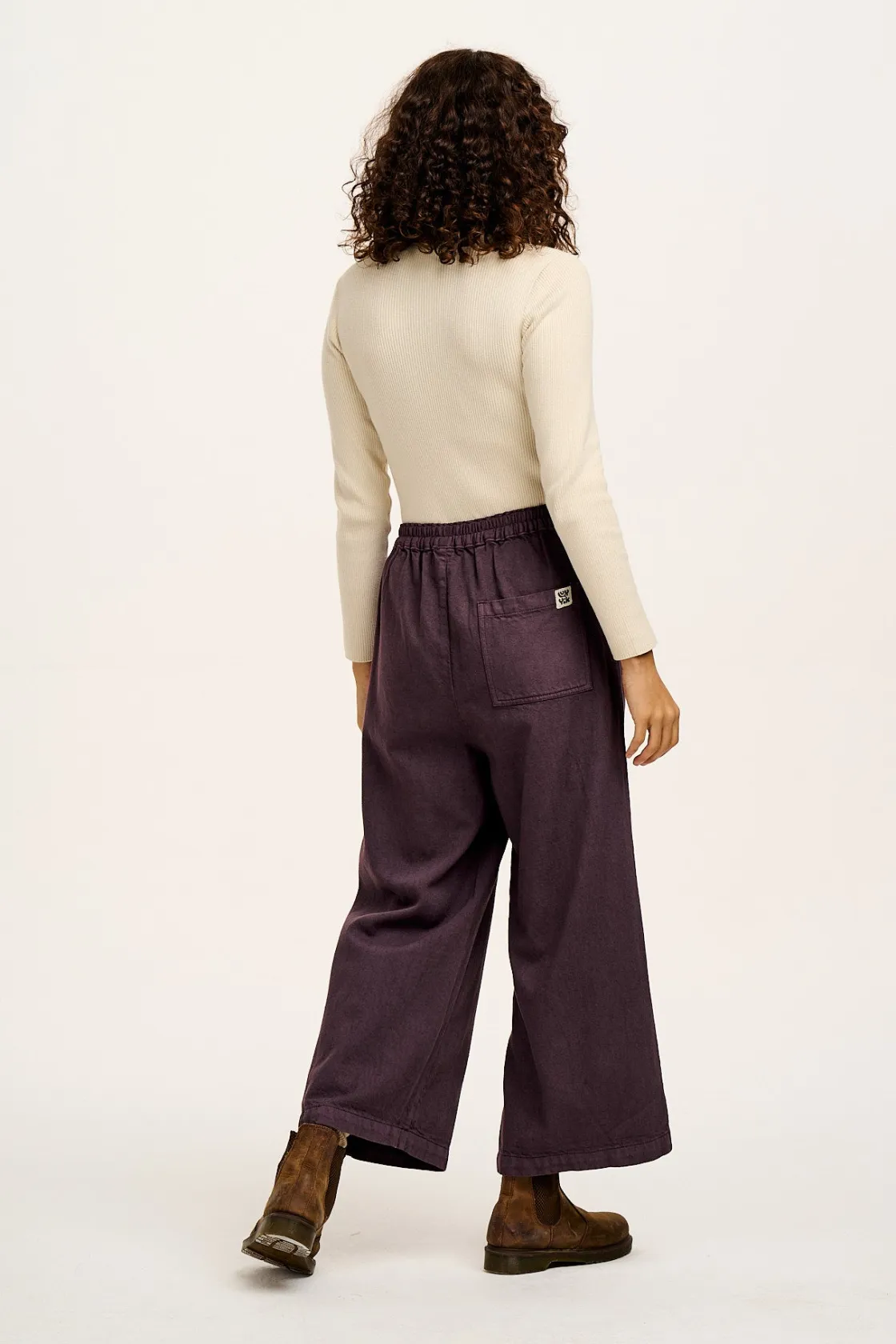 Lucy & Yak Halston - Wide leg Cotton & Hemp Trousers in Plum Perfect Purple Discount