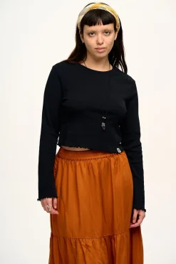 Lucy & Yak Hansel - Long Sleeve Cotton Top in Black Fashion