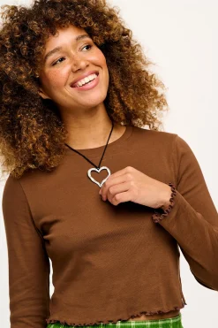 Lucy & Yak Hansel - Long Sleeve Cotton Top in Chestnut Fashion