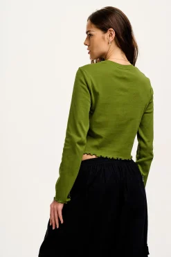 Lucy & Yak Hansel - Long Sleeve Cotton Top in Pesto Green Online