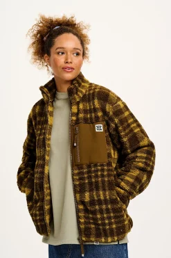 Lucy & Yak Harper - Borg Fleece Jacket in Brown Cher Check Clearance