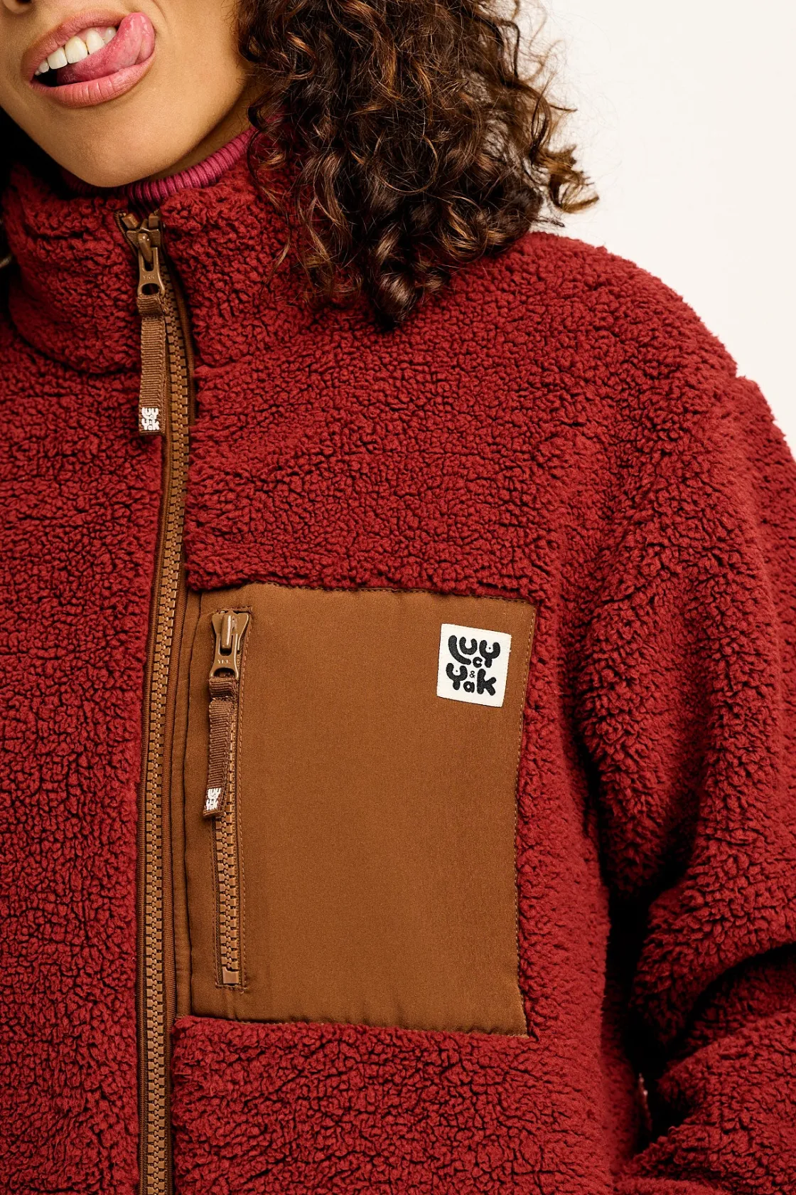Lucy & Yak Harper - Borg Fleece Jacket in Jasper Red Fashion