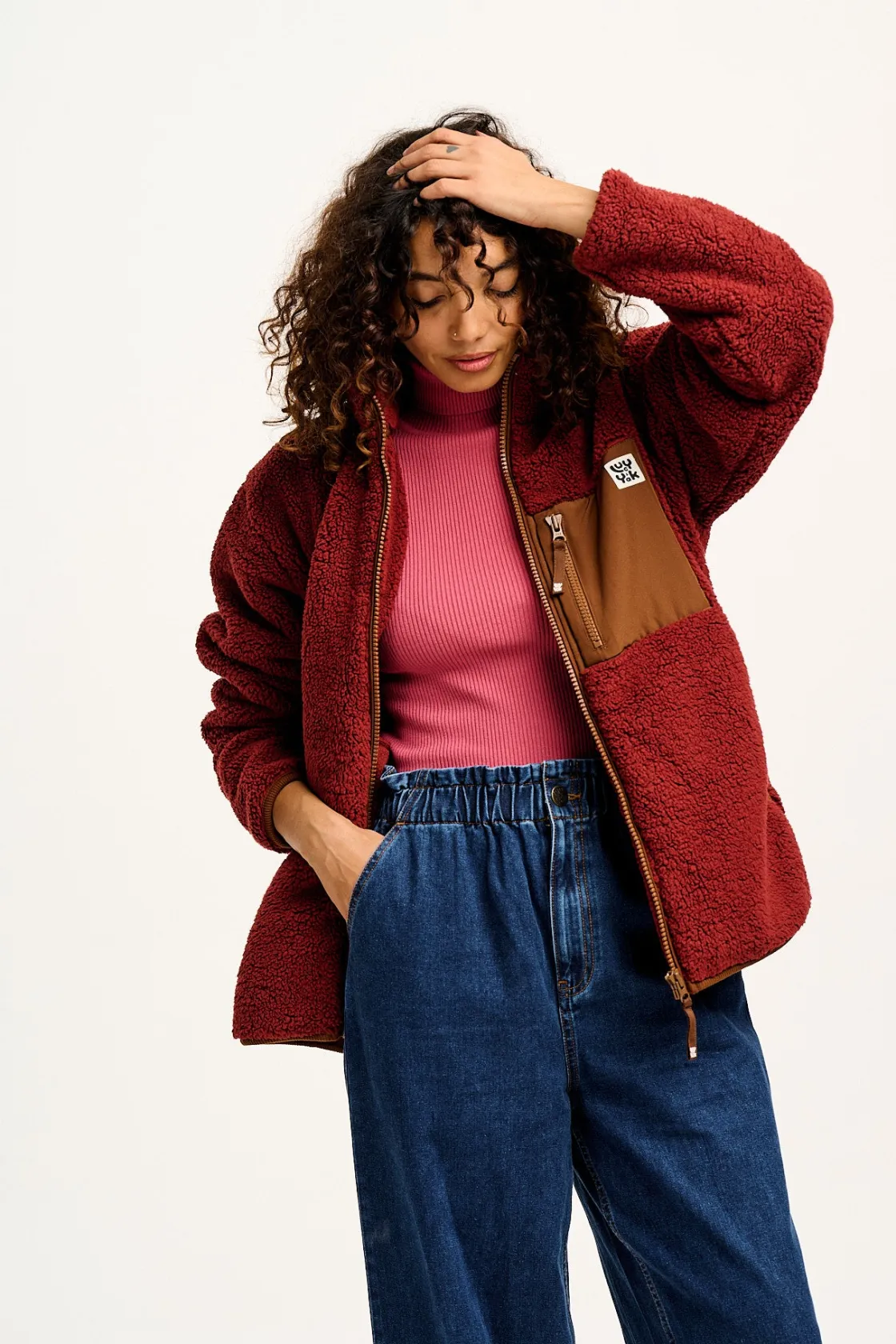 Lucy & Yak Harper - Borg Fleece Jacket in Jasper Red Fashion