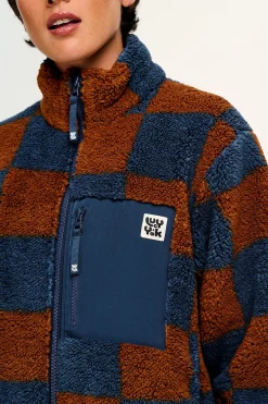 Lucy & Yak Harper - Fleece Jacket in Brown & Blue Chester Check Print Sale