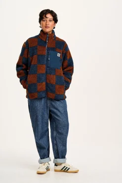 Lucy & Yak Harper - Fleece Jacket in Brown & Blue Chester Check Print Sale