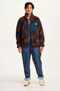 Lucy & Yak Harper - Fleece Jacket in Brown & Blue Chester Check Print Sale