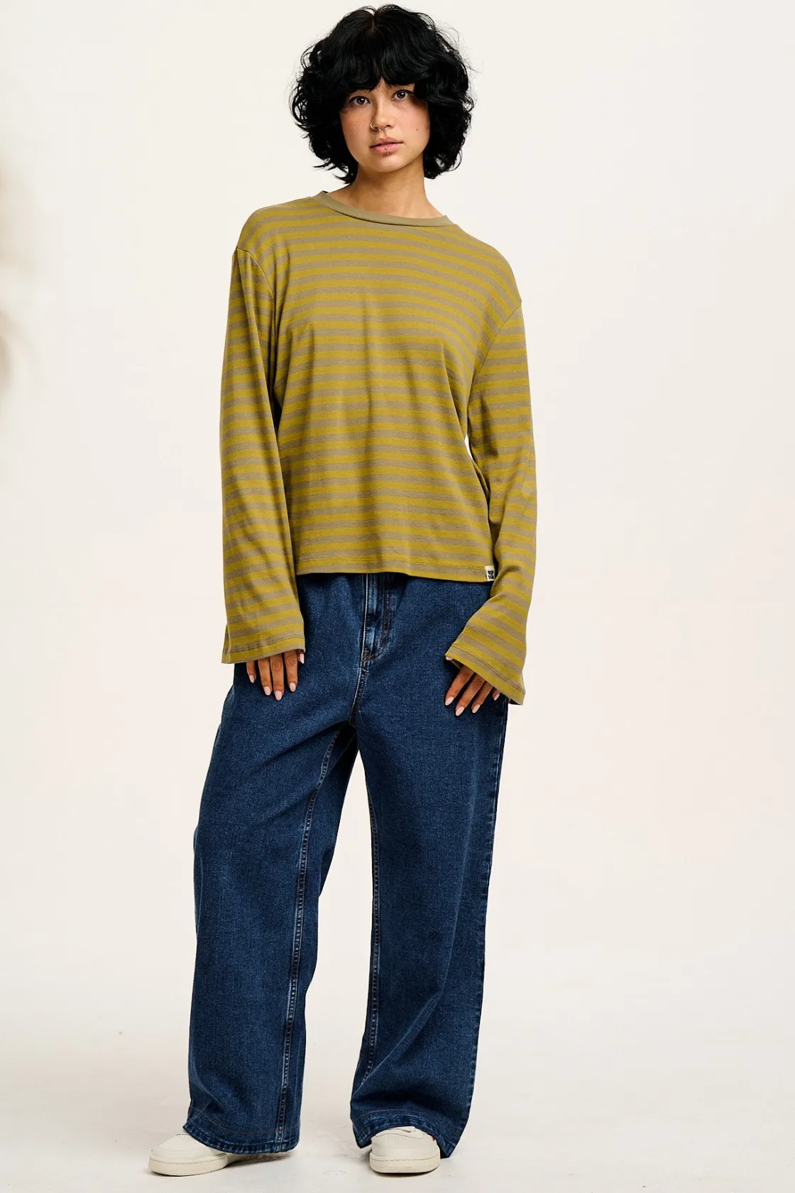 Lucy & Yak Hermione - Fluted Cotton Top in Green Stripe New