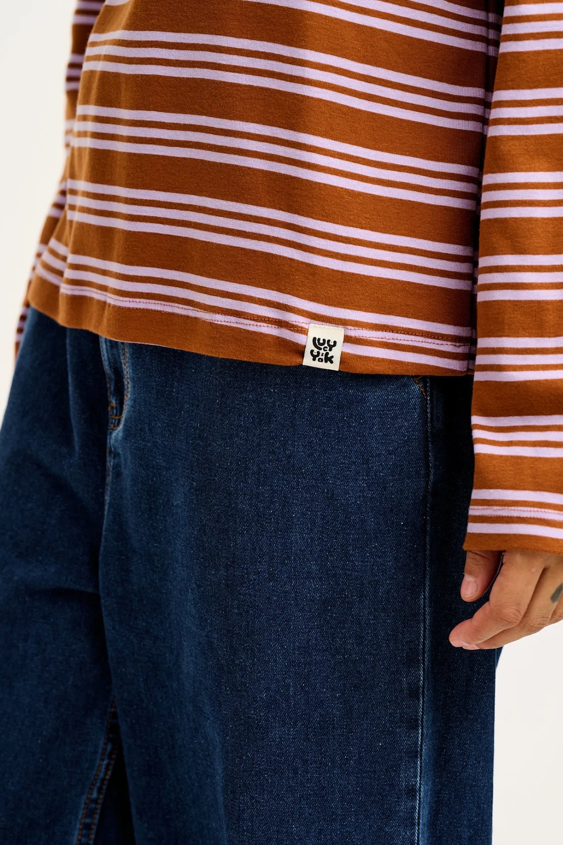 Lucy & Yak Hermione - Fluted Cotton Top in Lilac & Brown Stripe Fashion
