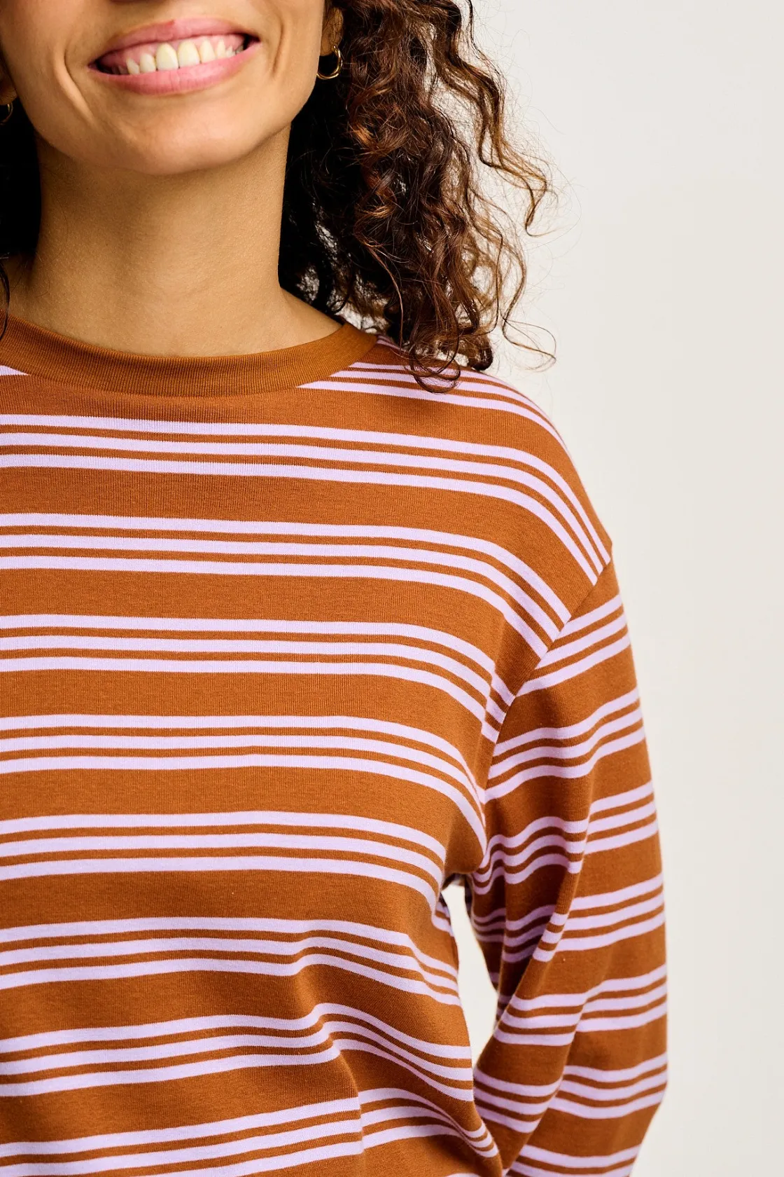 Lucy & Yak Hermione - Fluted Cotton Top in Lilac & Brown Stripe Fashion